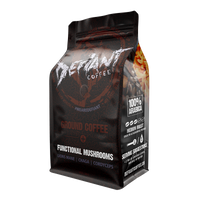 Defiant Ground Coffee, Functional Mushroom Blend, Medium Roast, Fair Trade, Ground Coffee 12 oz bag